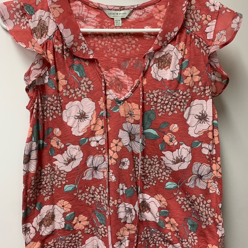 Lucky Brand Floral Red Top XS